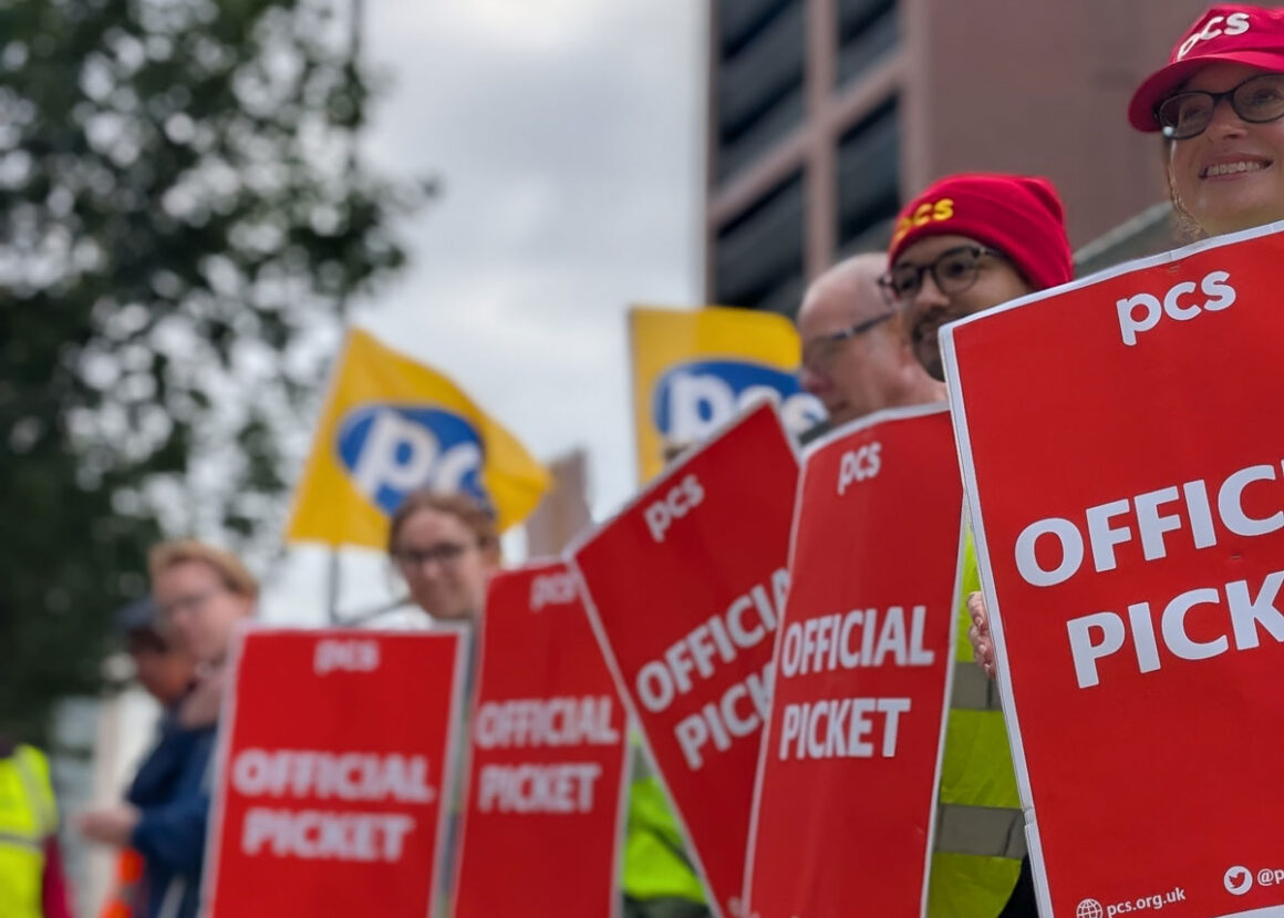 PCS activists on a picket line during MHCLG strike